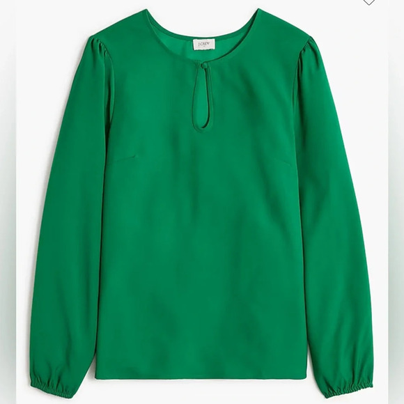 J.Crew Shirt Green Puff Sleeve Satin Back Crepe Office Size PS - Picture 3 of 3